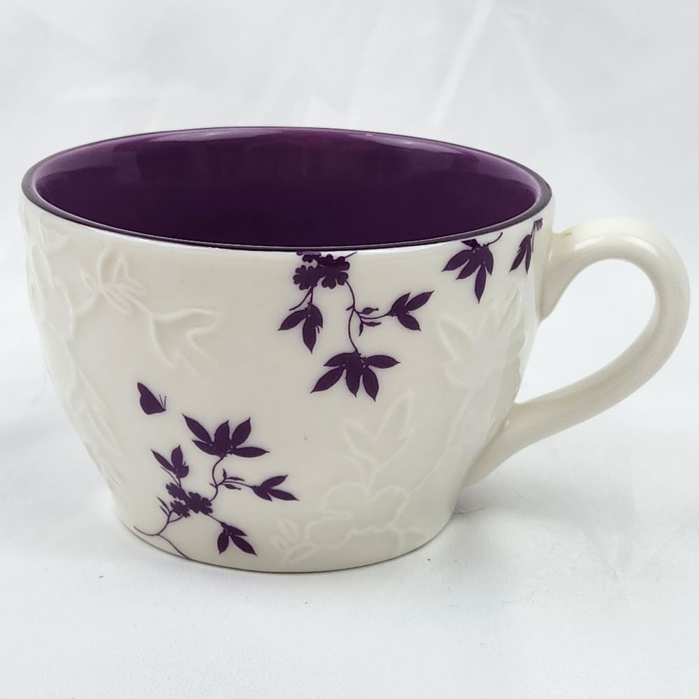 ☕️Starbucks 2006 Embossed Ivory & Purple Floral 9oz Teacup/Mug - Picture 2 of 12